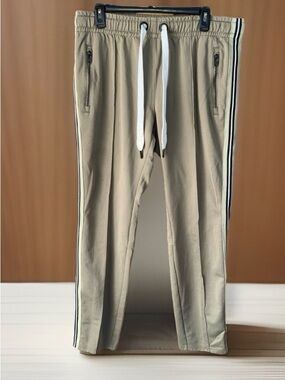 INDUSTRY Men's Tan Track Joggers with Side Stripe & White Drawcord-XL-GC